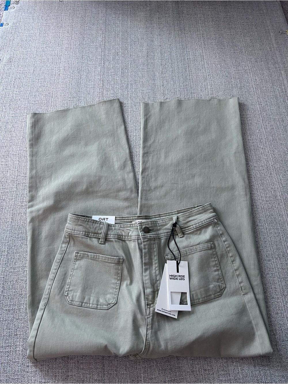 NWT Oat New York Wide Leg High Rise Light Weight Jeans Sage Raw Edge Size 10/30 - Picture 3 of 8